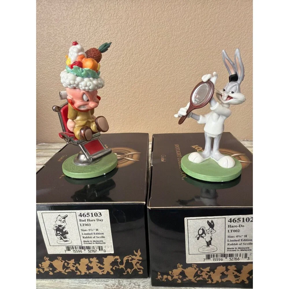 Goebel Looney Tunes Rabbit of Seville Bugs Fudd Scape 3-Pc Barber Set w/FLAWS - Picture 8 of 16